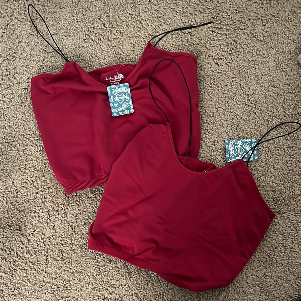 Free People Red Fitted Crop Camisole Top Set of 2, NWT